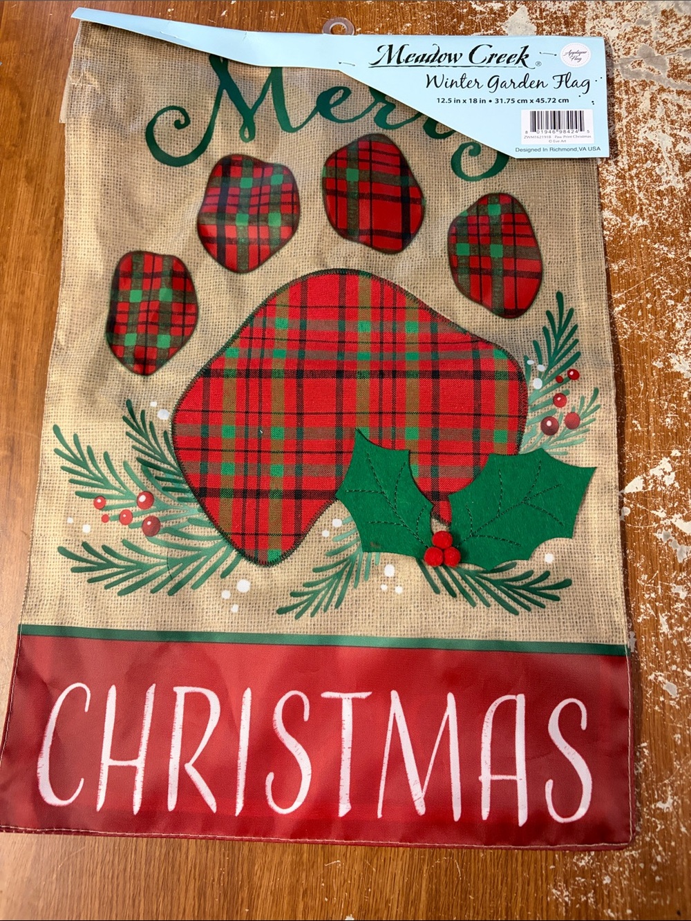 Red Plaid Paw Print Christmas Garden Flag
